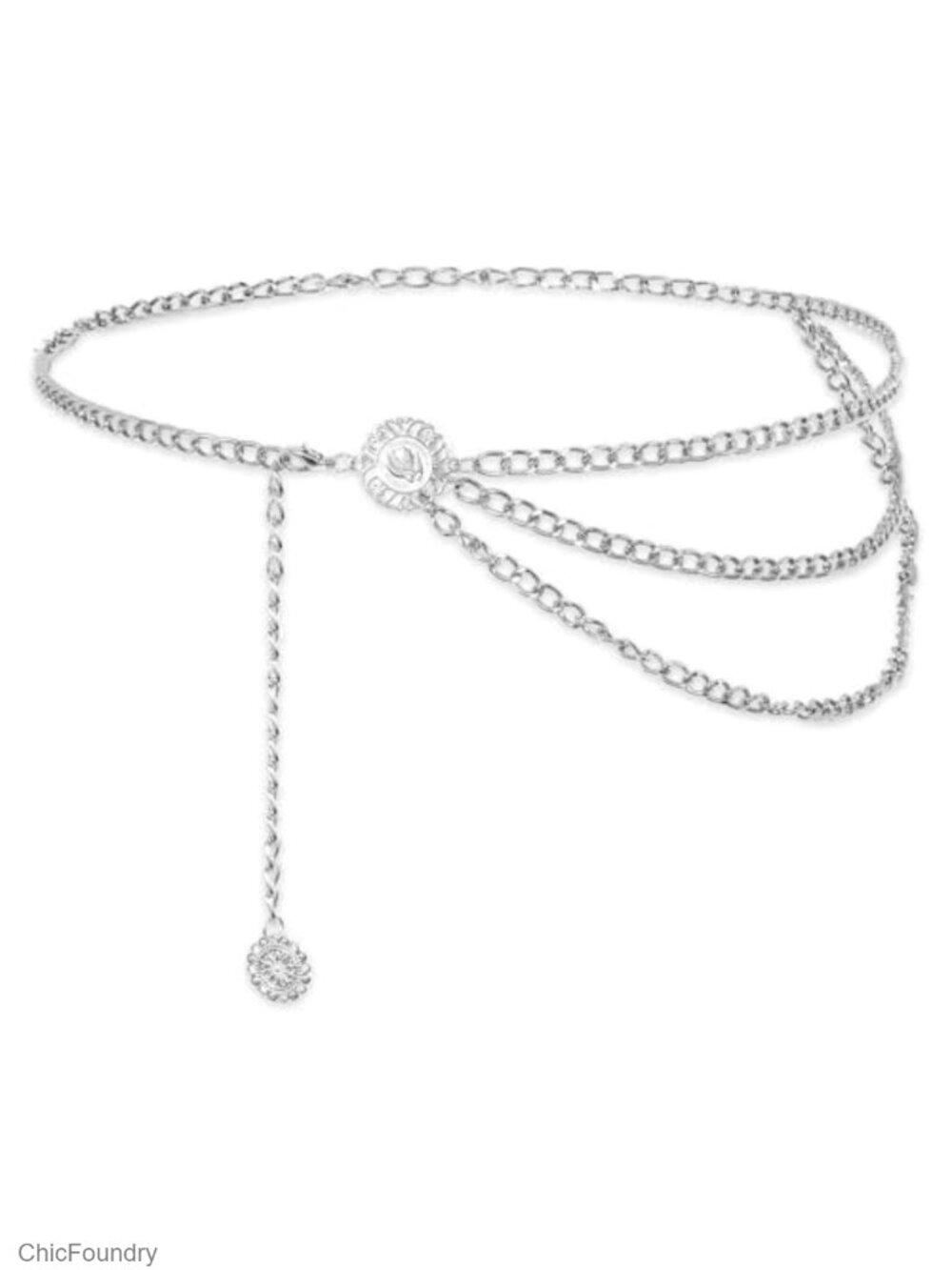 Multilayer Silver Chain Waist Belt with Coin Pendants for Dresses, Jeans,